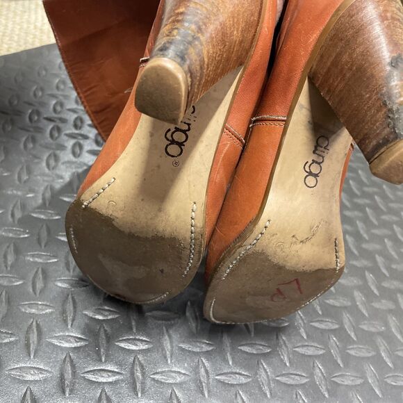 Vintage RARE 1970s Tall Leather Dingo Stacked Heel Boots Embroidered Phoenix 6.5 - Picture 10 of 12